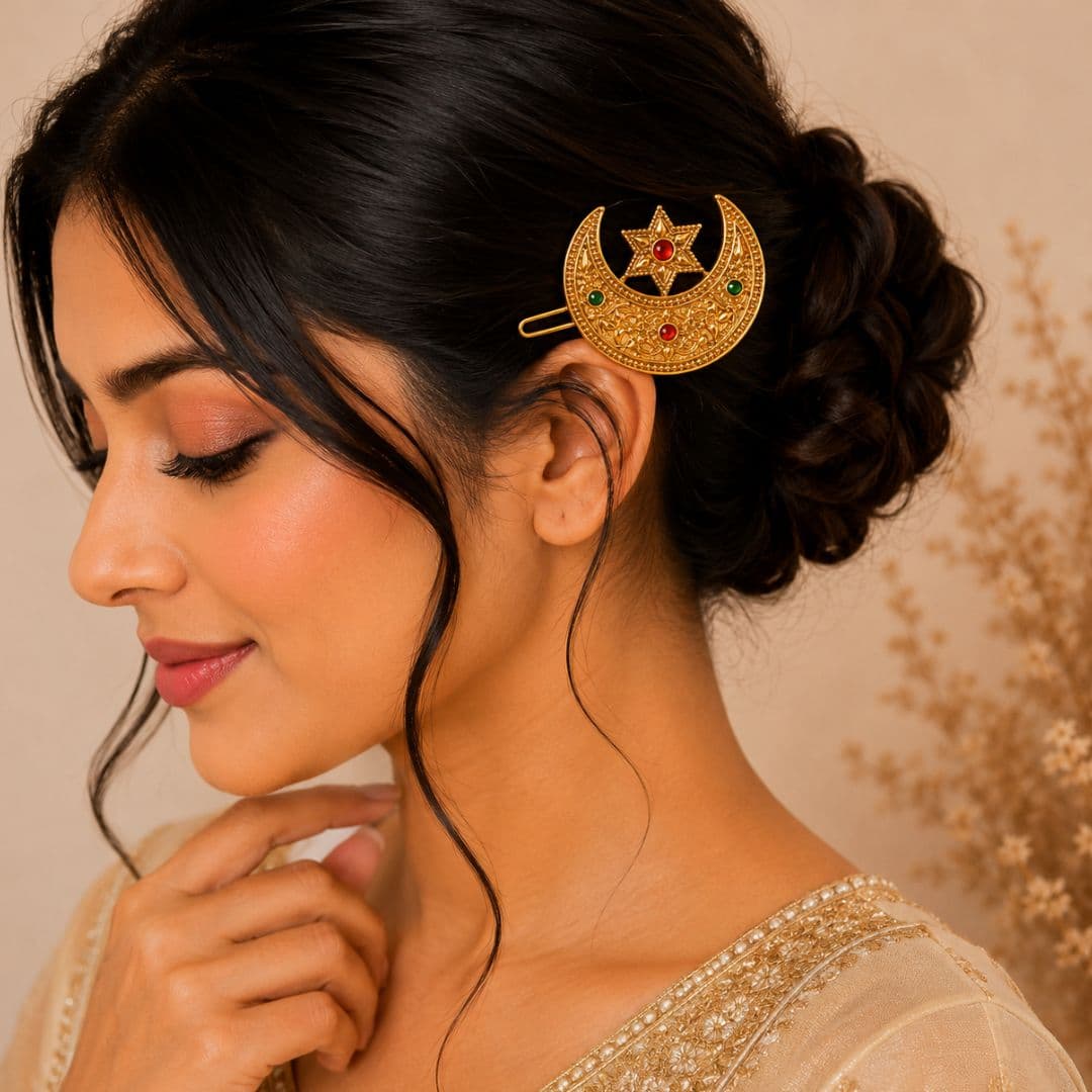 Traditional Gold-Toned Crescent Hair Clip