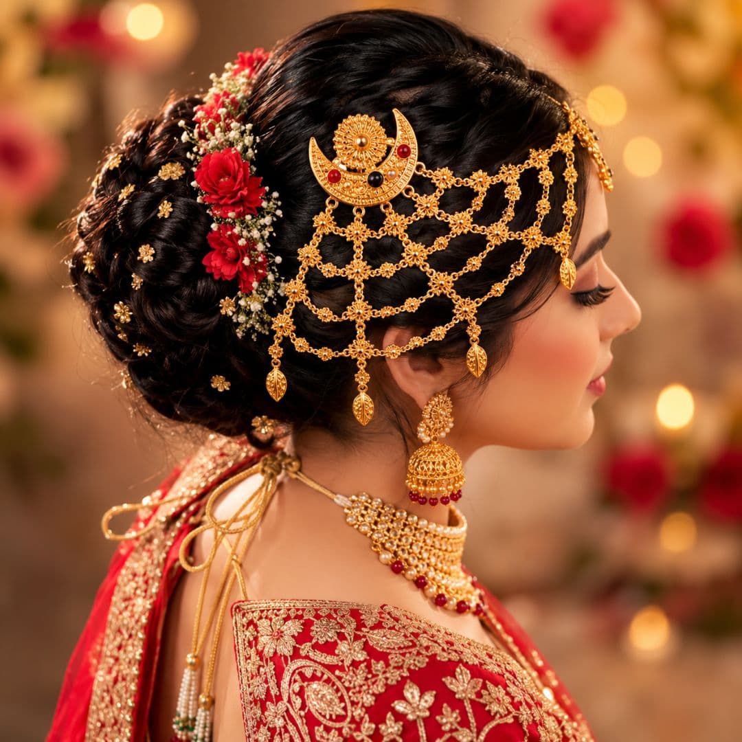 Traditional Gold-Toned Hair Net Accessory (Jaal Pin)