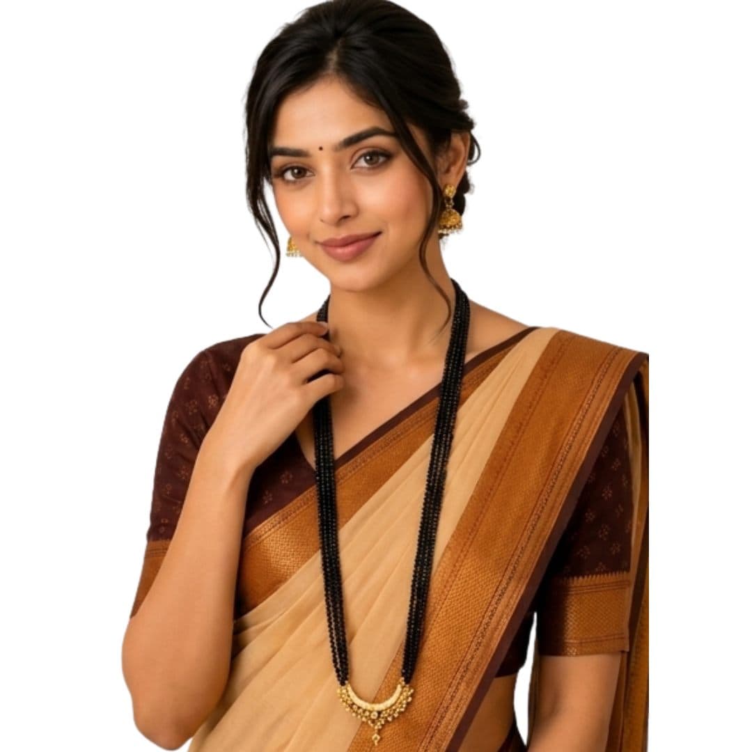 Classic Black Beaded Mangalsutra with Gold-Toned Pendant