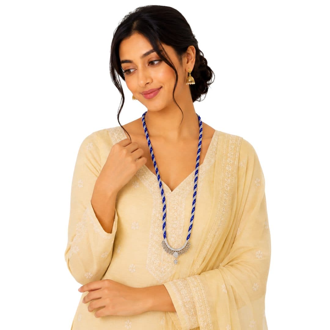 Royal Blue White Mangalsutra Necklace