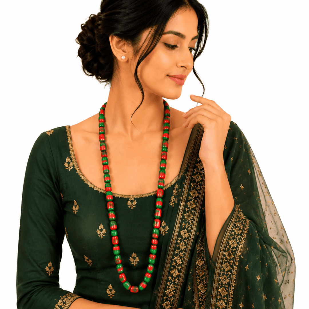 Traditional Green & Red Pote Mala Necklace