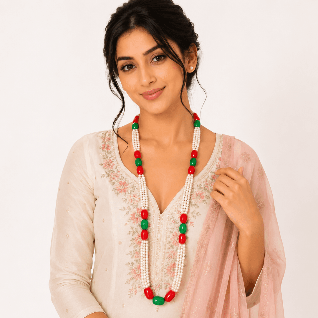 Traditional White Pearl Pote Mala Necklace