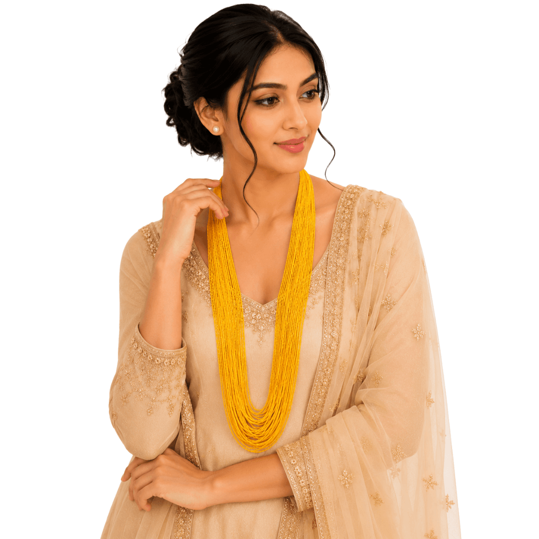 Yellow Beaded Mala Pote Necklace