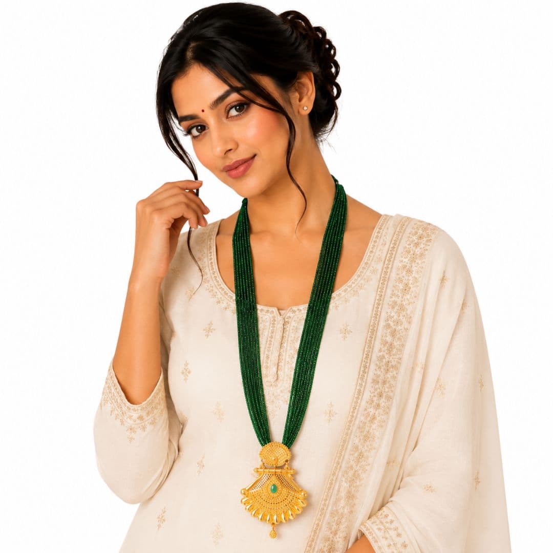 Royal Green Ranihaar with Gold-Toned Pendant