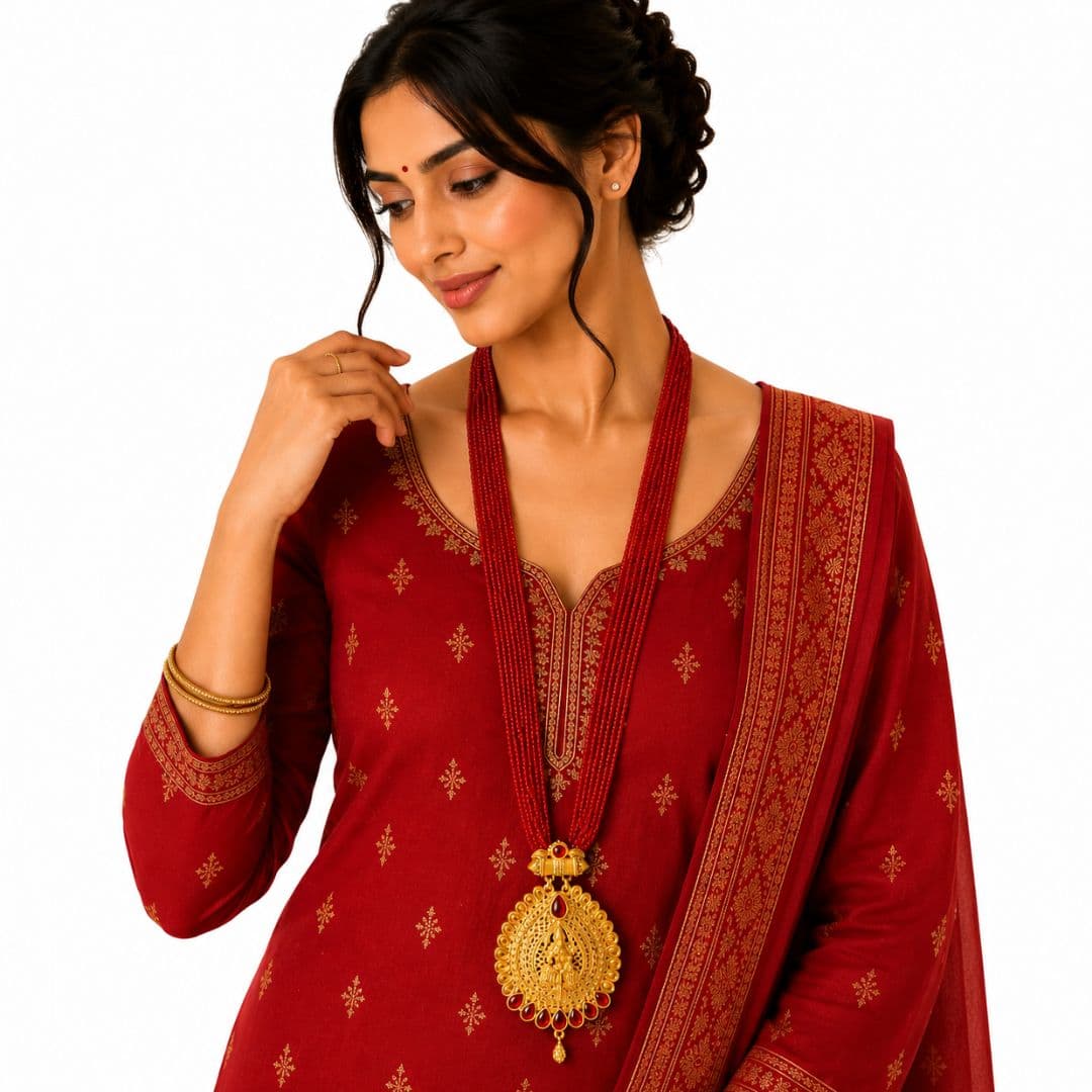 Royal Red Ranihaar with Goddess Pendant