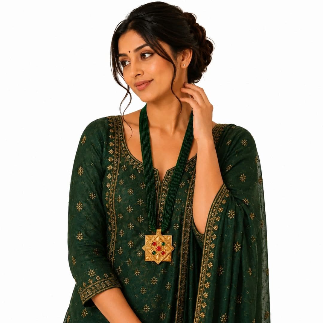 Emerald Green Beaded Traditional Ranihaar Necklace