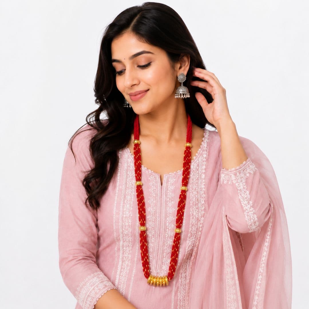 Traditional Red Naugari Beads Necklace