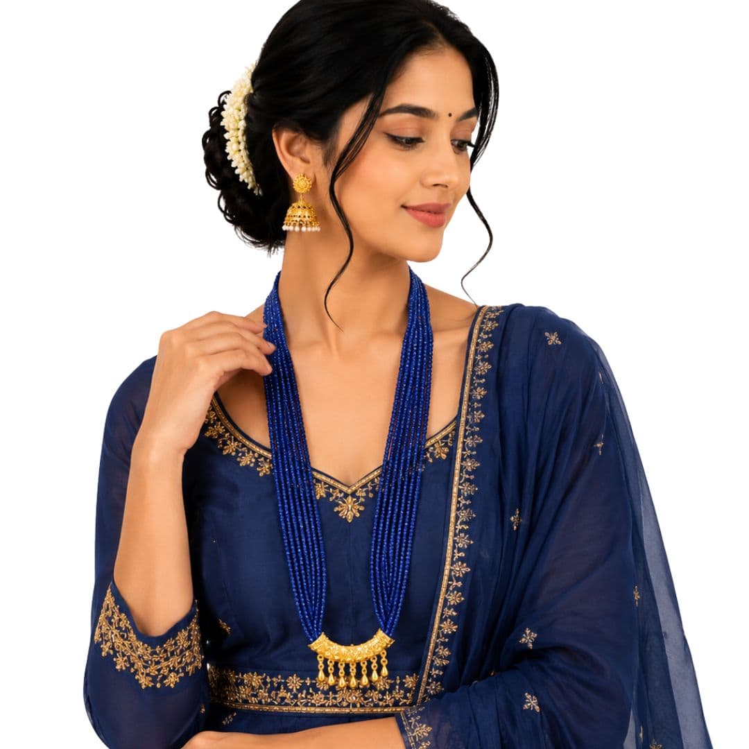 Royal Blue Crystal Pote Necklace with Traditional Pendant