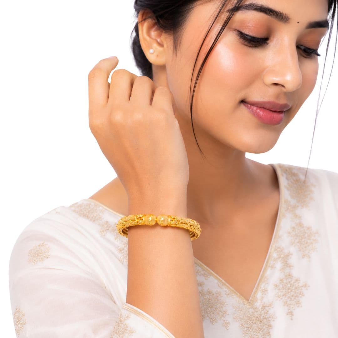 Traditional Bengali Design Gold-Toned Bangle Pair