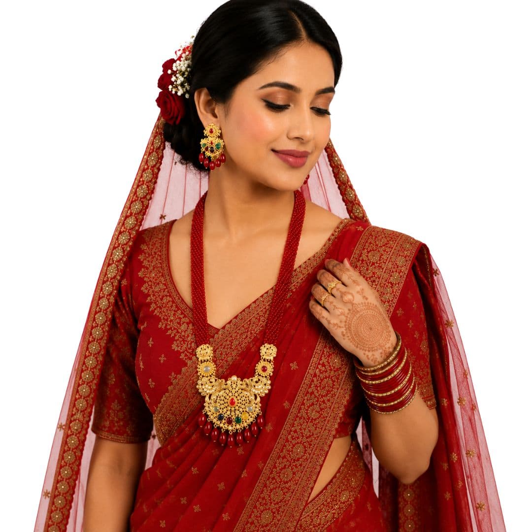 Rajwadi Peacock Kundan Bridal Necklace Set