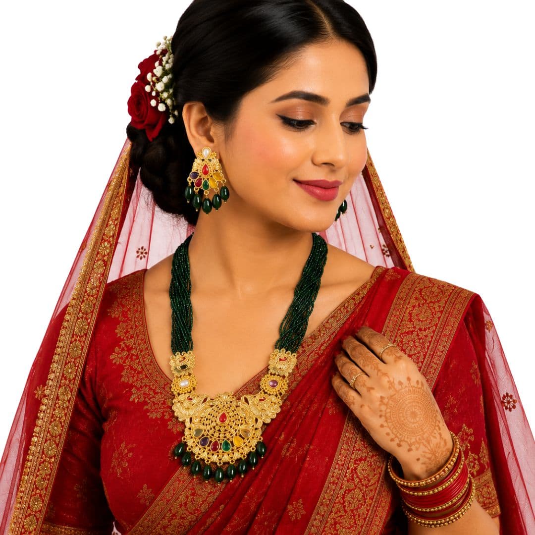 Rajwadi Peacock Kundan Bridal Necklace Set