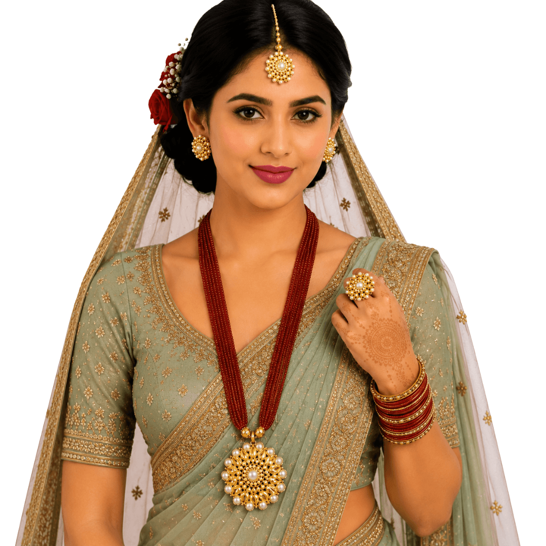 Ruby Pearl Heritage Ranihaar Necklace Set